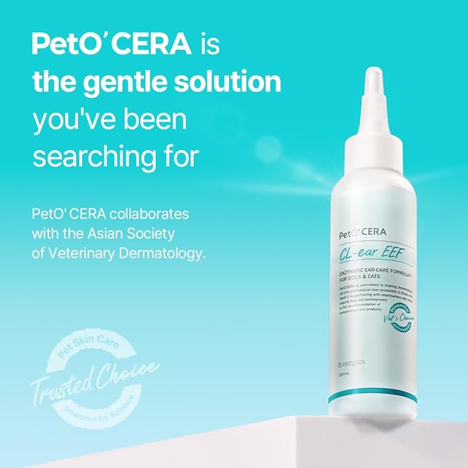 PetO’CERA EEF Ear Cleaner for Dogs & Cats, Vet Approved, Otic Enzymatic Infection Treatment, Gently Removes Debris, Odor, Soothes Itching, Hypoallergenic, Alcohol-Free, No Sting 4 fl oz