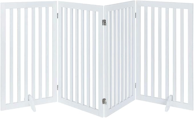 unipaws 36”H Free Standing Pet Gate for Dog Cat, Tall Wooden Dog Gates for Doorway, Stairs, Foldable Pet Fence for The House, Expandable Barrier, Indoor Use, White