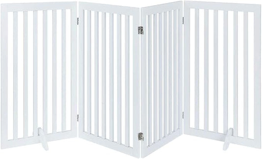 unipaws 36”H Free Standing Pet Gate for Dog Cat, Tall Wooden Dog Gates for Doorway, Stairs, Foldable Pet Fence for The House, Expandable Barrier, Indoor Use, White