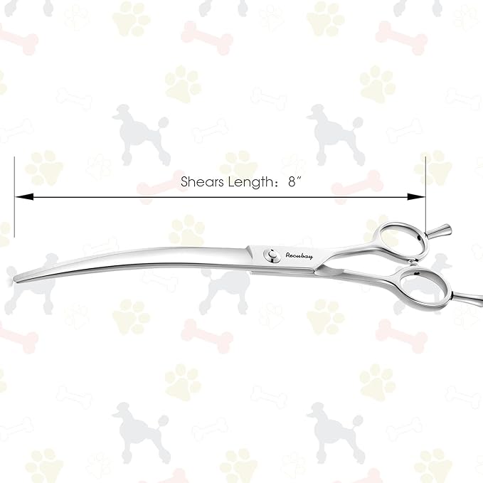 Dog Cat Scissors for Grooming, Pet Shears for Thick Coats and Matted Hair, Thinner Curved Straight Chunker Stainless Steel Shears (8.0" Curved Silver)