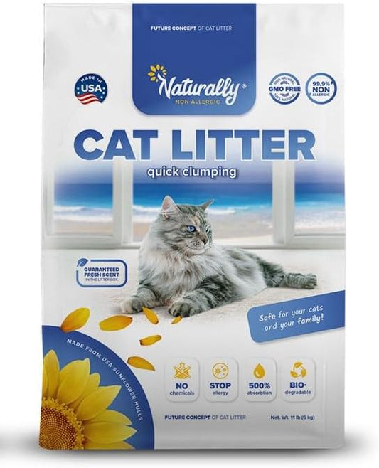 Cat Litter, Quick Clumping, 11 lb, 100% Natural Sunflower Hulls, Sunflower Scent (Pack of 1)