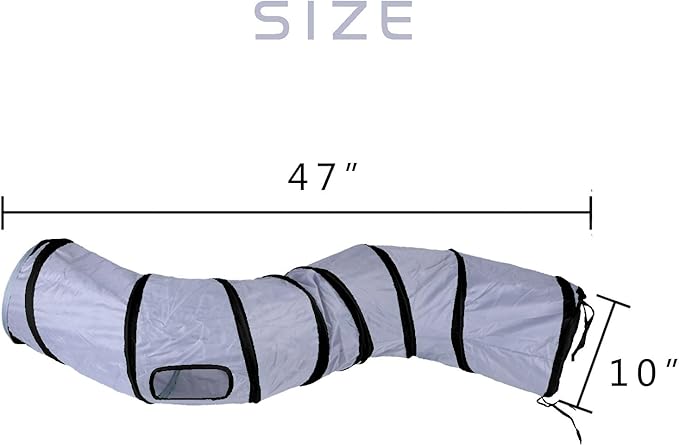 Cat Tunnel for Indoor Cats, Rabbit Tunnel Toys, Pet Toys Play Tunnels for Cats Kittens Rabbits Puppies Crinkle Pop Up Dark Grey 47" Shape S