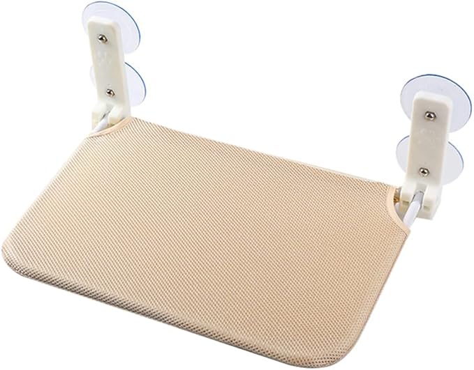 Foldable Cat Window Hammock with Dual Heavy-Duty Suction Cups - Plush Mesh Bed & Jumping Perch for Indoor Cats, Wall Mounted Space-Saving Design (Beige)