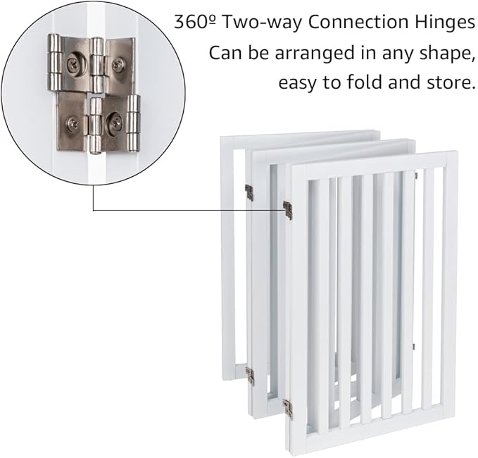 unipaws 36”H Free Standing Pet Gate for Dog and Cat, Tall Wooden Dog Gates for Doorway, Stairs, Doggy Room Divider, Foldable Pet Fence for The House, Expandable Doggy Barrier, Indoor Use, White