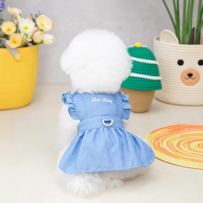 Dog Dress Puppy Luxury Skirt Clothes Princess Dresses Wedding Evening Tutu Skirt Denim Skirt for Small Dog Girl Light Blue XS