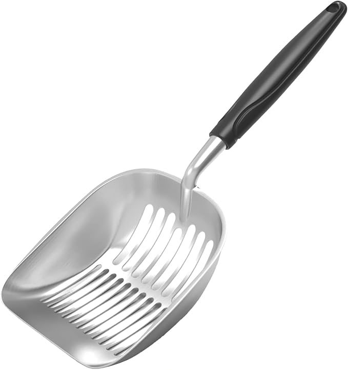 Cat Litter Scoop, Aluminum Alloy Sifter, Kitty Metal Scooper, Deep Shovel, Long Handle, Poop Sifting, Kitten Pooper Lifter, Durable, Heavy Duty, for Litter Box (Big-Black)