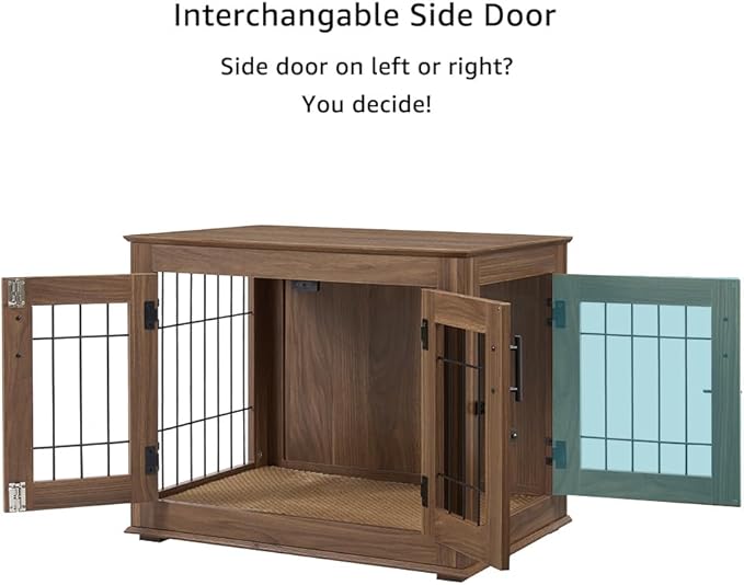 beeNbkks Furniture Style Dog Crate End Table, Double Doors Wooden Wire Dog Kennel with Pet Bed, Decorative Pet Crate Dog House Indoor Medium Large