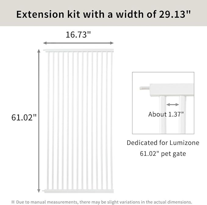Lumizone Extra Tall Cat Gate Extension Kit 61.02" High Pressure Mounted 2025 New 29.52" Extra Wide 1.37" Gap No Drilling Tall Pet Gate for Dogs (White, 29.52"/75CM)
