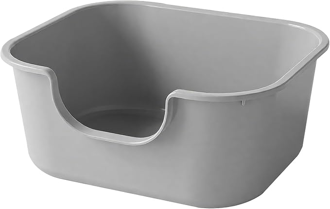 Large Cat Litter Box with High Sides,Low Entry Cat Litter Pan for Indoor Cats,Cat Box for Kittens & Senior Cats,Non-Slip Bottom,Anti-Splashing,Waterproof,Easy to Clean (Grey)