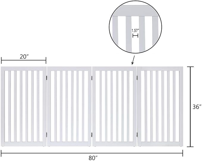 unipaws 36”H Free Standing Pet Gate for Dog Cat, Tall Wooden Dog Gates for Doorway, Stairs, Foldable Pet Fence for The House, Expandable Barrier, Indoor Use, White