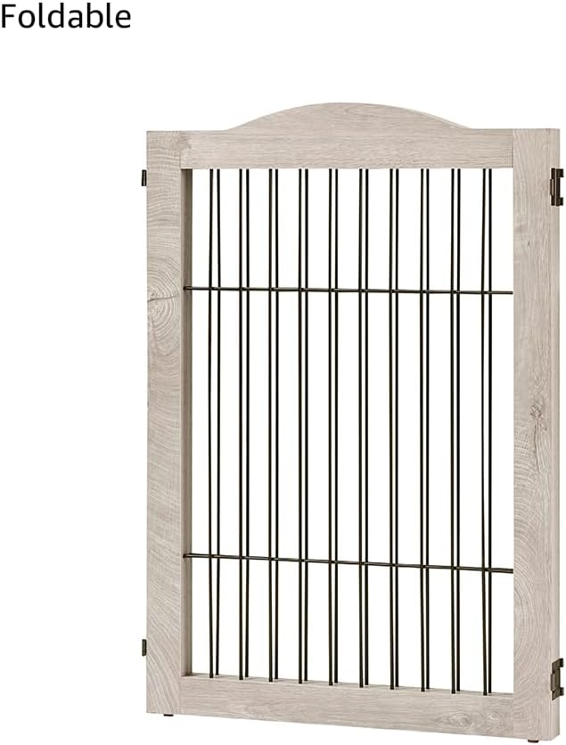 unipaws 44" Wide Dog Gate and Extension Kit, Free Standing Pet Gate, Wooden Dog Gates for Stairs, Doorway, Indoor Safety Fence for Dogs, 31.5" Height, Weathered Grey