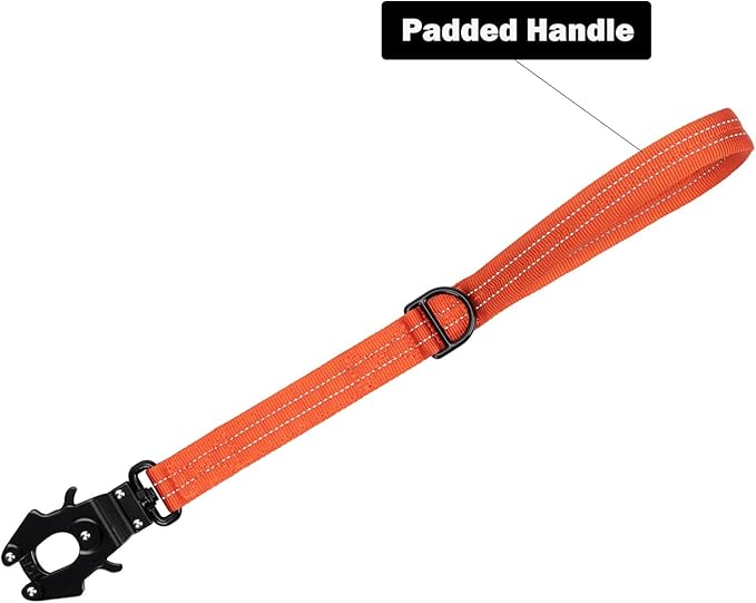 ICEFANG Short Dog Leash 25Inch Reflective Nylon Traffic Leash with Padded Handle,Heavy Duty Auto Lock Swivel Clip for Medium Large Dogs No Pull Training Walking (Orange, 25 Inch)