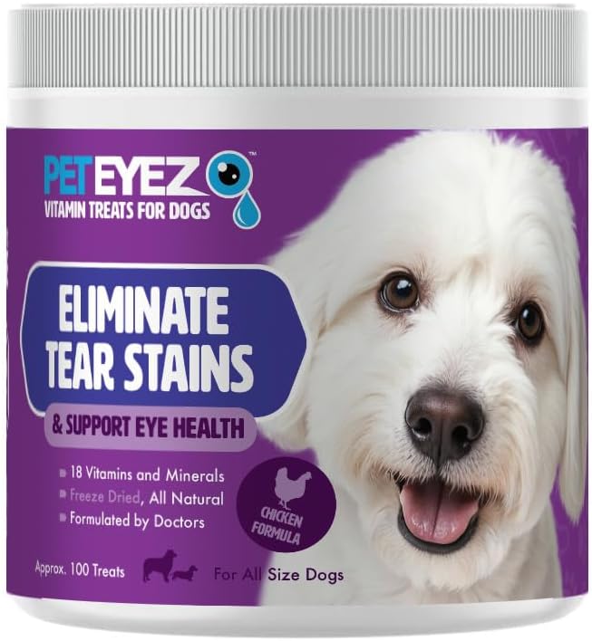 Peteyez Tear Stain Remover Vitamin Treats for Dogs - Support Eye Health & Reduce Itching & Tear Stain Buildup - 100% Natural Dog Treats w/Superfoods, Antioxidants & Nutrients - 8 oz (Chicken)