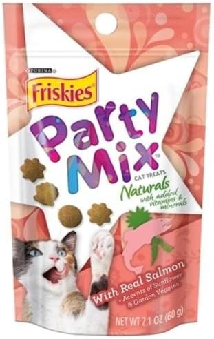 Purina Friskies Natural Cat Treats, Party Mix Natural Yums With Real Salmon and Vitamins, Minerals & Nutrients - (Pack of 10) 2.1 Oz. Pouches