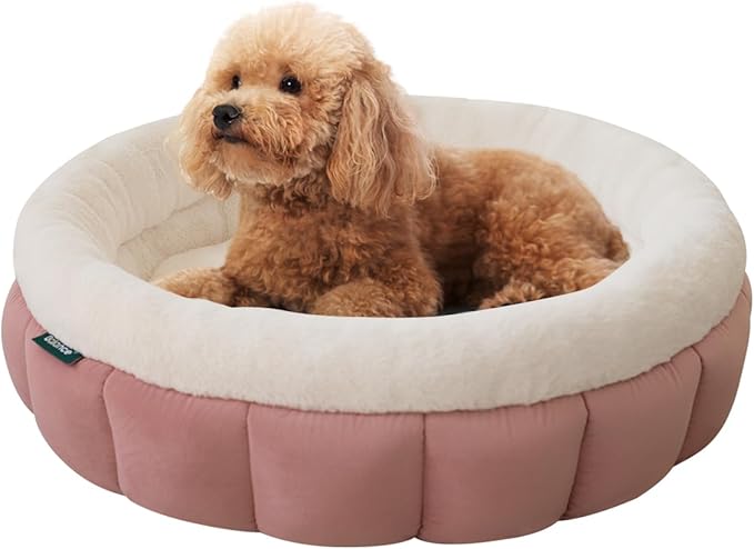 BALANCE Cat Beds for Indoor Cats, Washable Round Cat Bed, Cute Kitten Bed with Anti-Slip Bottom for Kitty and Puppy, 23 Inches, Mellow Rose