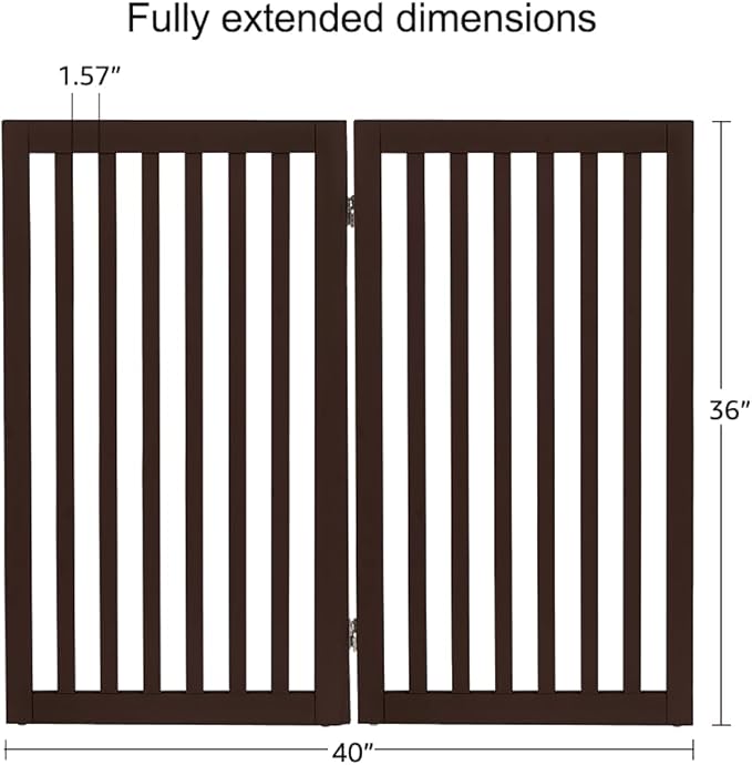 unipaws 36”H Free Standing Pet Gate for Dog and Cat, Wooden Dog Gates for Doorway, Stairs, Room Divider, Step Over Foldable Pet Fence for The House, Expandable Barrier, Indoor Use, Espresso