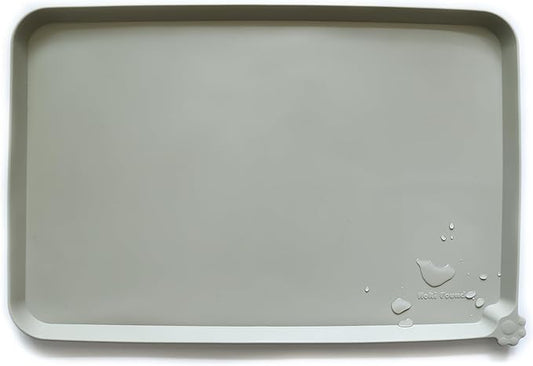 Hoki Found Silicone Pet Food Tray - Non Slip Pet Dog Cat Bowl Placemat - Feeding Mat - Waterproof Dog Cat Food Mats - For Carpet - Cream Green