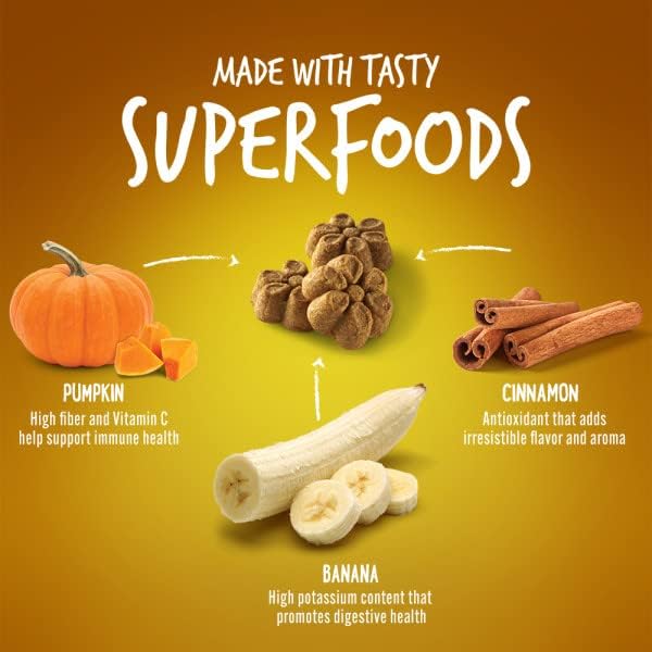 Fruitables Baked Dog Treats, Healthy Pumpkin Treat for Dogs, Low Calorie & Delicious, No Wheat, Corn or Soy, Made in the USA, Pumpkin and Banana Flavor, 7oz