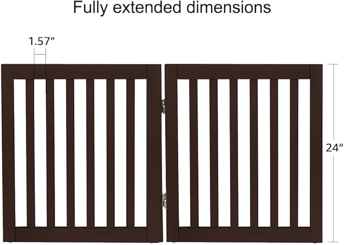 unipaws 24”H Free Standing Pet Gate for Dog Cat, Wooden Dog Gates for Doorway, Stairs, Step Over Foldable Pet Fence for The House, Expandable Doggy Barrier, Indoor Use, Espresso