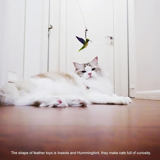 TTcat Cat Feather Toys Replacement,3 Pcs Hummingbird Insect Feathers Refills for Cat Wands.