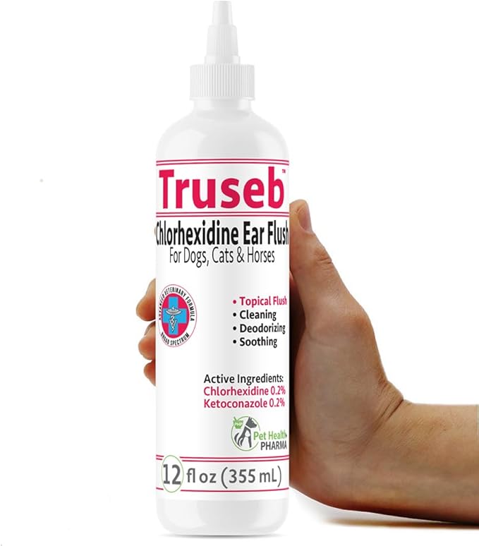 All Natural Ear Flush for Dogs & Cats, Ketoconazole & Chlorhexidine Ear and Vet-Strength Ear wash with a Light Scent (USA) (Ketoconazole & Chlorhexidine Ear Flush, 12 oz)
