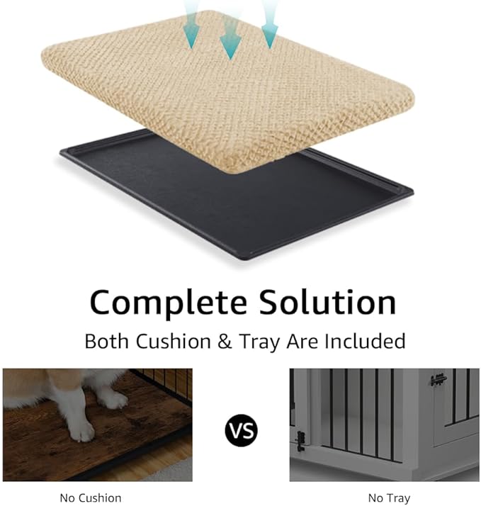 beeNbkks Dog Crate Furniture with Sliding Barn Door, Stylish Double Doors Wooden Kennel with Tray and Cushion, Decorative Indoor Pet House Side End Table for Medium Large Dogs