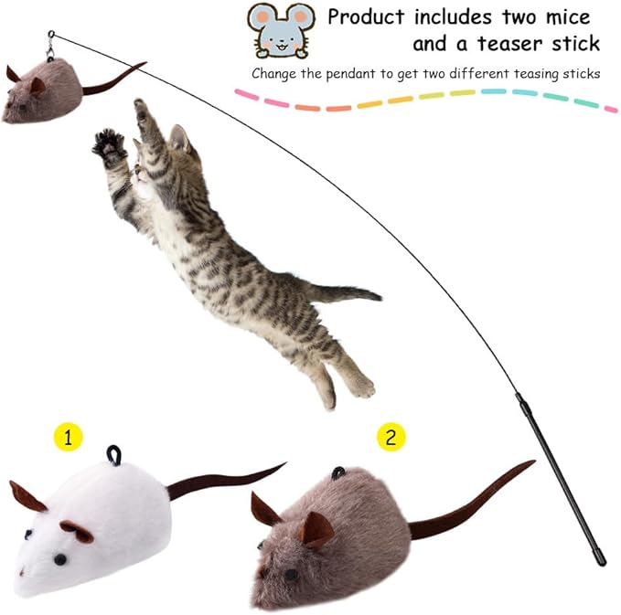 PAZ'S GIFT Cat Wand Toys, 2Piece Catnip Wiggle Sounding Toys, Soft and Durable, Interactive cat Kick Toy for Indoor Play Cats and mice