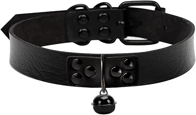 Leather Collar and Leash with Bell for Pet, Gothic Choker Necklace Accessories for Halloween Cosplay