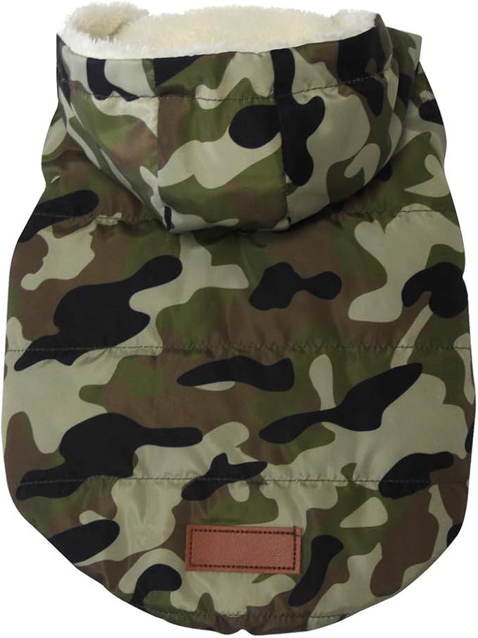 Fleece Lining Extra Warm Dog Hoodie in Winter for Large Dogs Jacket Pet Coats with Hooded,Green Camo XL