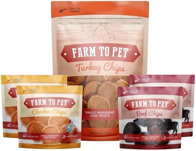 Farm To Pet - Puppy Training Treats Starter Pack Turkey 4oz + 2 Chicken & 2 Beef Snack Chips for Small Dogs - Value Pack Treats, 100% All Natural, Single Ingredient, Puppy Essentials Made in USA