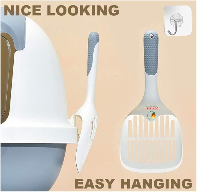 Cat Kitty Litter Box Poop Pooper Scoop Scooper for Cat Litter Box with Holder Large Light Fast Comfortable Sturdy Durable 1+2+1pcs White