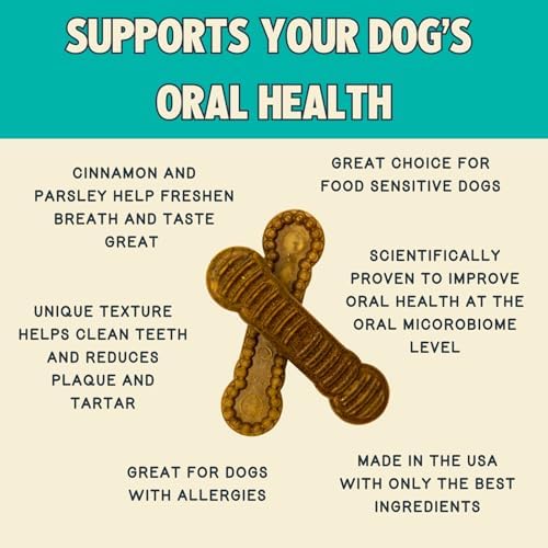 Jiminy's Dental Chews for Dogs, Cinnamon Flavor, Scientifically Proven to Improve Oral Health, Dental Bones Clean Teeth, Fight Bad Breath, and Removes Plaque and Tartar, Small, 20ct (Pack of 6)