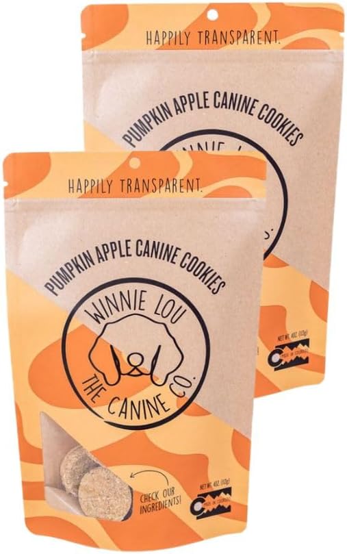 Winnie Lou Organic Healthy Dog Treats – All Natural Crunchy Dog Biscuits Made in USA with Organic Ingredients from Colorado Farms – for Small, Medium, Large Dogs - Pumpkin Apple Cookies (Pack of 2)
