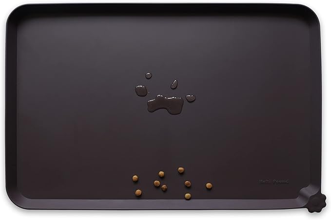 Hoki Found XX-Large Silicone Pet Food Mats - Non Slip Cat Dog Bowl Mats - Waterproof Dog Cat Food Tray - Dark Oak