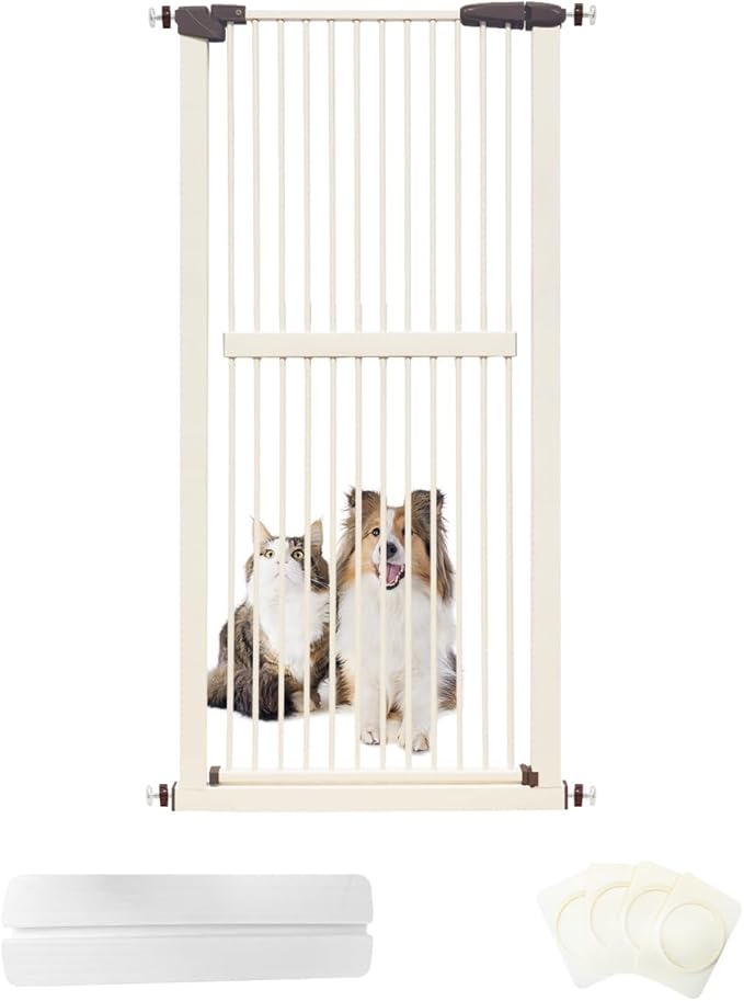 Lumizone Extra Tall Cat Gate 61.02" High Pressure Mounted Extra Wide 30.12"-34.05" (17Sizes) 1.37" Gap No Drilling Auto-Close Tall Pet Gate for Dogs (Cream, 30.12"-34.05"/76.5-86cm)