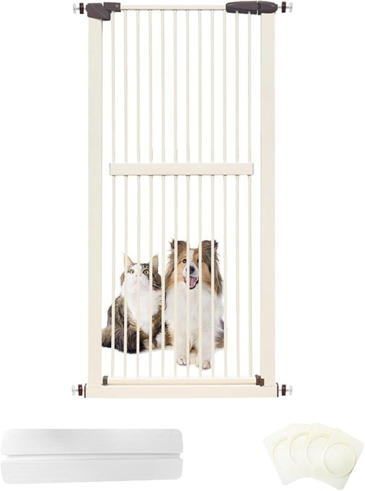 Lumizone Extra Tall Cat Gate 61.02" High Pressure Mounted Extra Wide 30.12"-34.05" (17Sizes) 1.37" Gap No Drilling Auto-Close Tall Pet Gate for Dogs (Cream, 30.12"-34.05"/76.5-86cm)