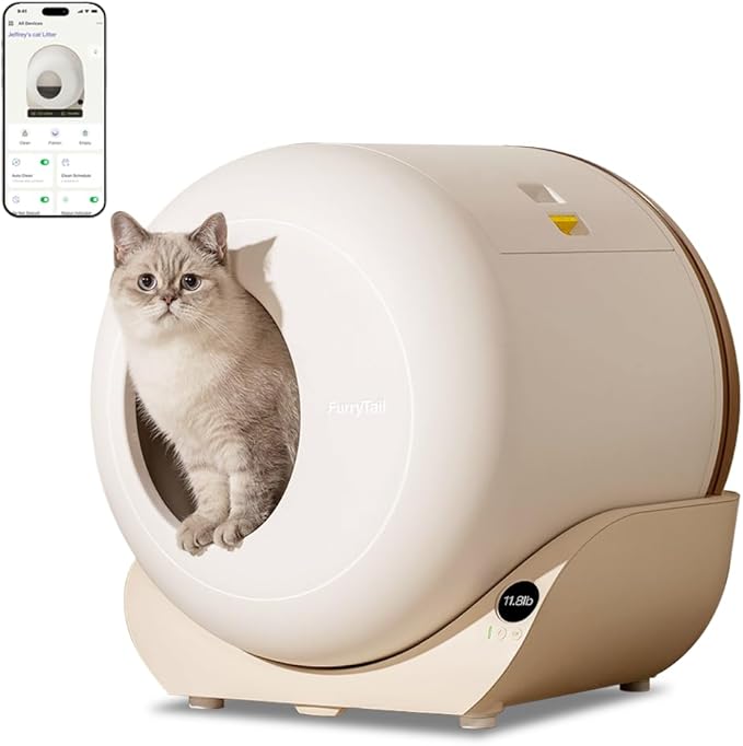 Furrytail Automatic Litter Box Pro – Self-Cleaning, Odor Control, Spacious Interior & Large Waste Bin, Includes Litter Tracking Mat with APP Control
