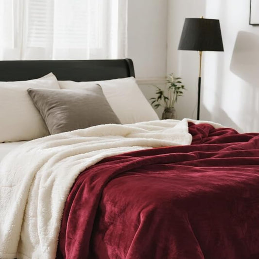 gogobunny Waterproof Bed Blanket, Reversible Sherpa Fleece Throw Blanket for Dog Puppy Cat, Furniture Cover Protects Bed Couch Sofa from Liquid Pee and Pet Fur (Romantic Red, 90x108 inches)