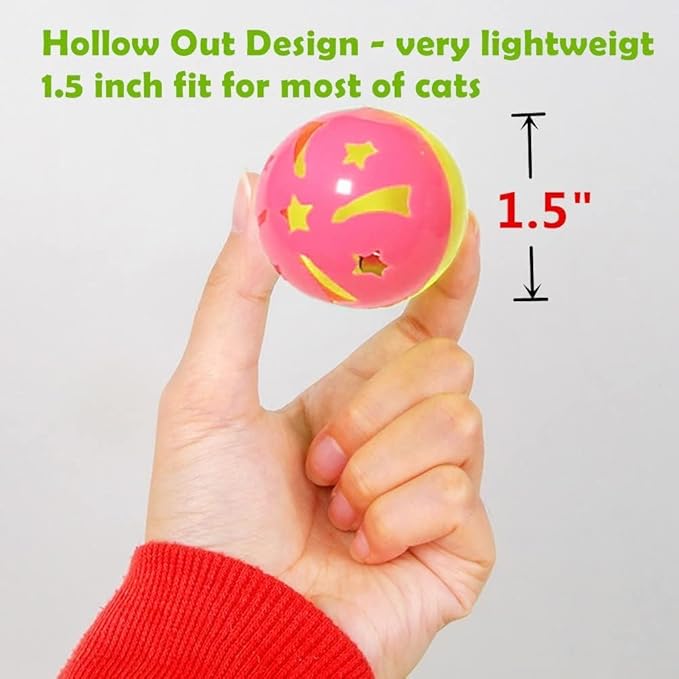 Cat Jingle Balls Toys 20Pcs 10 Styles 1.5" Plastic with Bells - Indoor Kitten Rattle Toy, Gift Box for Safe Play, Training & Interactive Fun