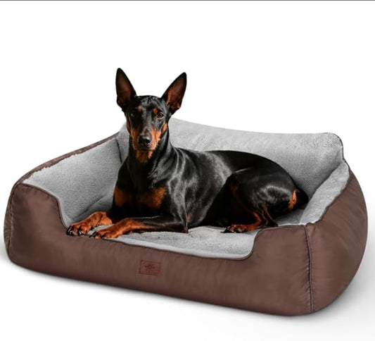 Orthopedic Dog Beds for Extra Large Dogs, Washable Rectangle Dog Couch Sofa Bed with Non-Skid Bottom for Pet Sleeping, 39”x31”x9”, Brown