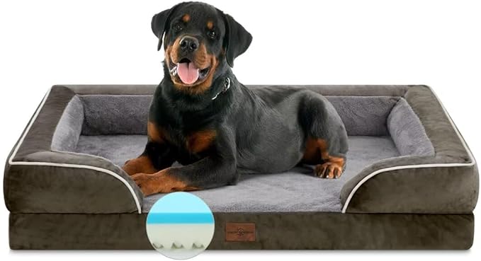 Comfort Expression Orthopedic Dog Bed for Extra Large Dogs 45x35 Inch, Waterproof Supportive Memory Foam XL Pet Bed with Removable Bolster, Dog Couch with Washable Cover & Non-Slip Bottom, Olive Green