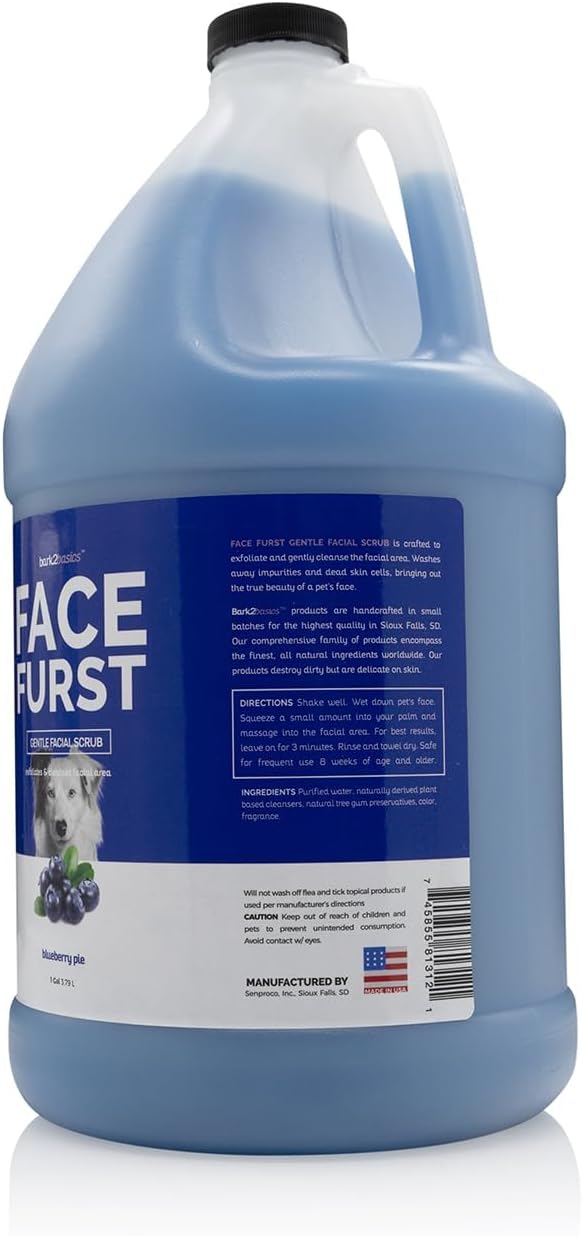 Bark2Basics Face Furst Scrub Dog Shampoo | 1 Gallon, Exfoliates and Gently Cleans Facial Area, Helps Remove Tear Stains, Washes Away Impurities and Dead Skin Cells, Soap and Cruelty Free