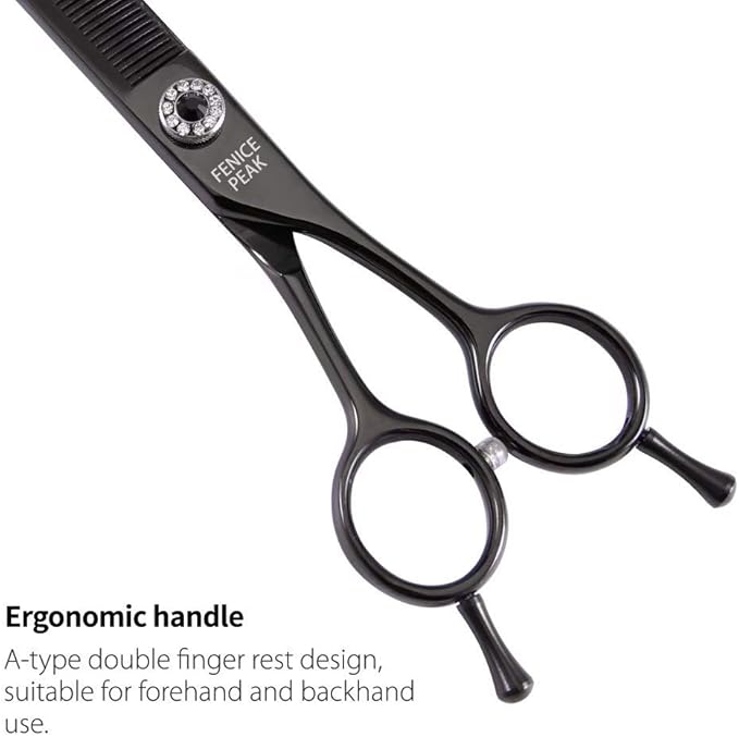 Fenice Peak Professional Dog Grooming Scissors Pet Curved Thinning Shears 7.0'' Extremely Sharp Blades 440C Steel Thinning Scissors Durable Smooth Motion & Fine Cut for Dogs and Cats(Black)