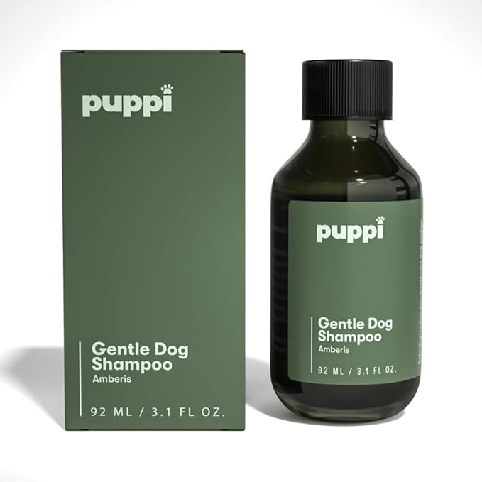 PUPPI Gentle Dog Shampoo Mini (Amberis) | 3.1 fl oz. / 92 ml | Enriched with Aloe Vera and Cucumber Extract | Hypoallergenic Dog Shampoo Sensitive Skin | Travel Size Shampoo