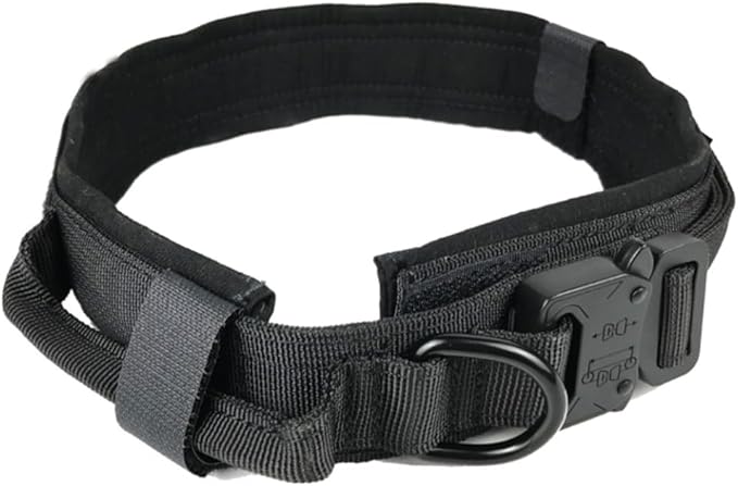Tactical Dog Harness with Handle, Collar & Leash Set – No Pull Dog Vest with Adjustable Buckles, Reflective Patches & Heavy-Duty Nylon for Medium Dogs (Black)