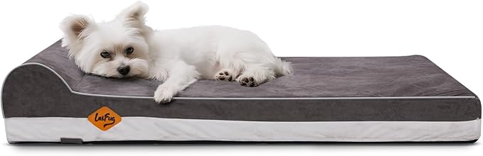 Laifug Orthopedic Memory Foam Dog Bed with Pillow and Durable Water Proof Liner & Removable Washable Cover & Smart Design Medium (34"x22"x5.5"), Grey