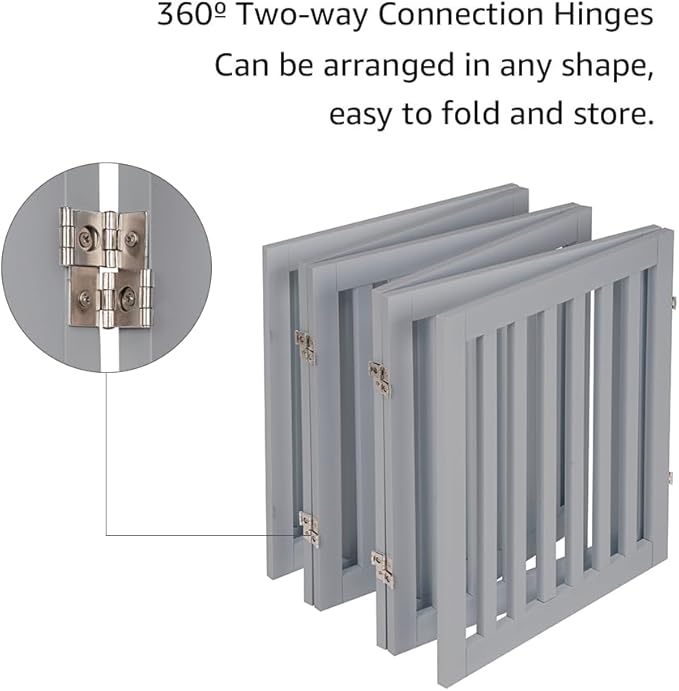 unipaws 120" Extra Wide Pet Gate, Free Standing Dog Gate for Doorways, Stairs, Foldable Puppy & Room Divider, Wooden Playpen for The House, Indoor Use (24" H, Grey)