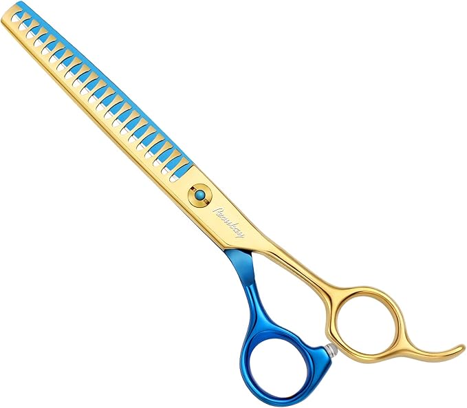 Dog Cat Scissors for Grooming, Pet Shears for Thick Coats and Matted Hair, Thinner Curved Straight Chunker Stainless Steel Shears Blue