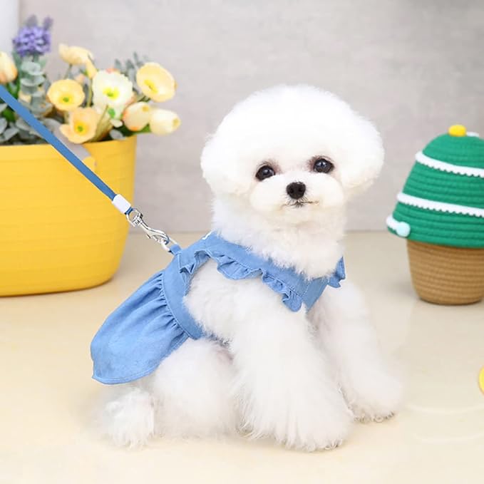 Dog Dress Puppy Luxury Skirt Clothes Princess Dresses Wedding Evening Tutu Skirt Denim Skirt for Small Dog Girl Light Blue M