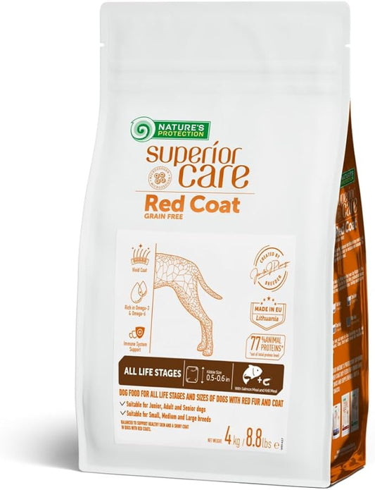 Nature's Protection Superior Care Grain-Free Dry Dog Food - High Protein, Tear Stain Dog Food for All Breeds Red Coated All Life Stages Dogs, Fresh Pet Meal, Salmon, 8.8 lb